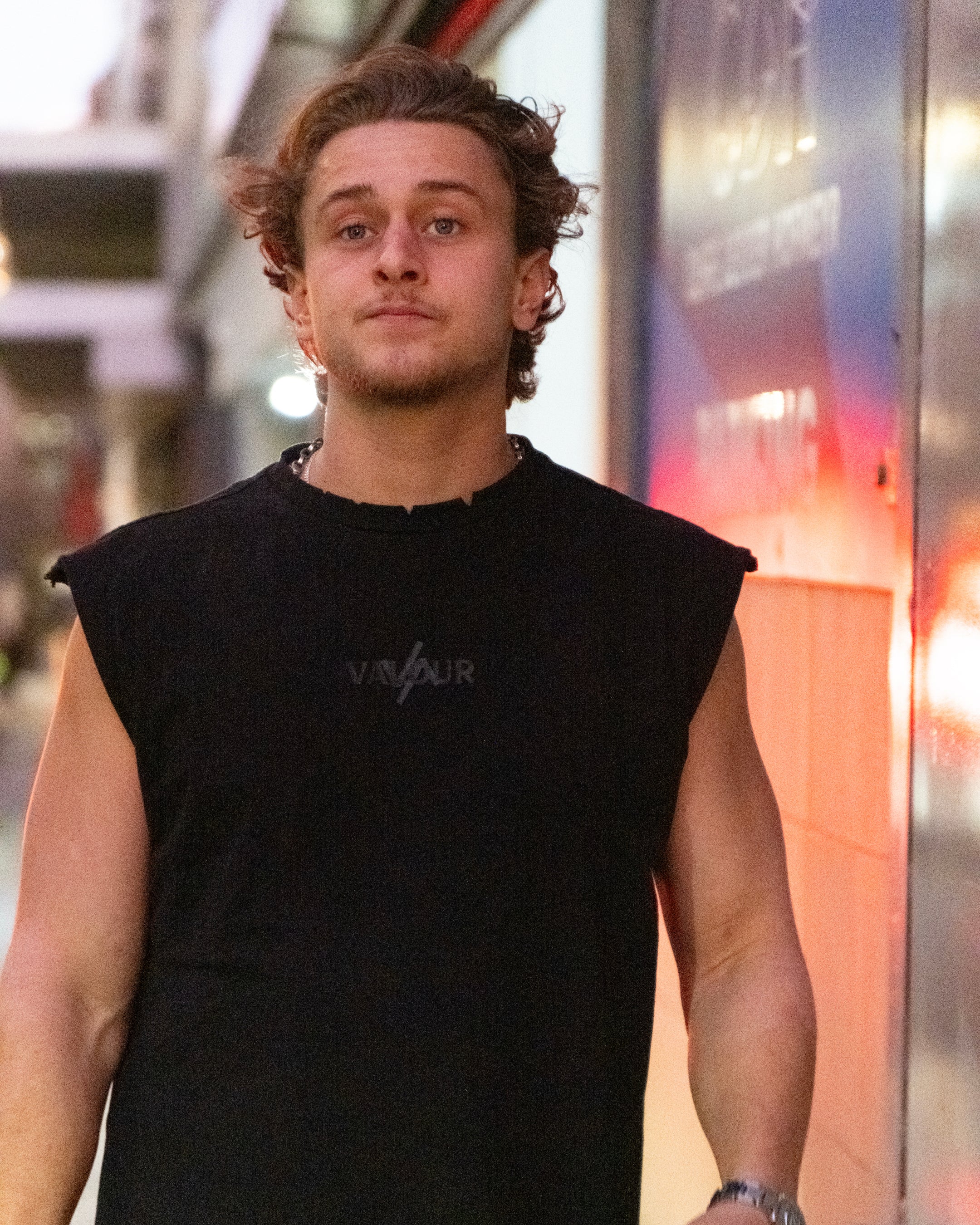 Model wearing the Blackout CUT OFF from Valour Apparel