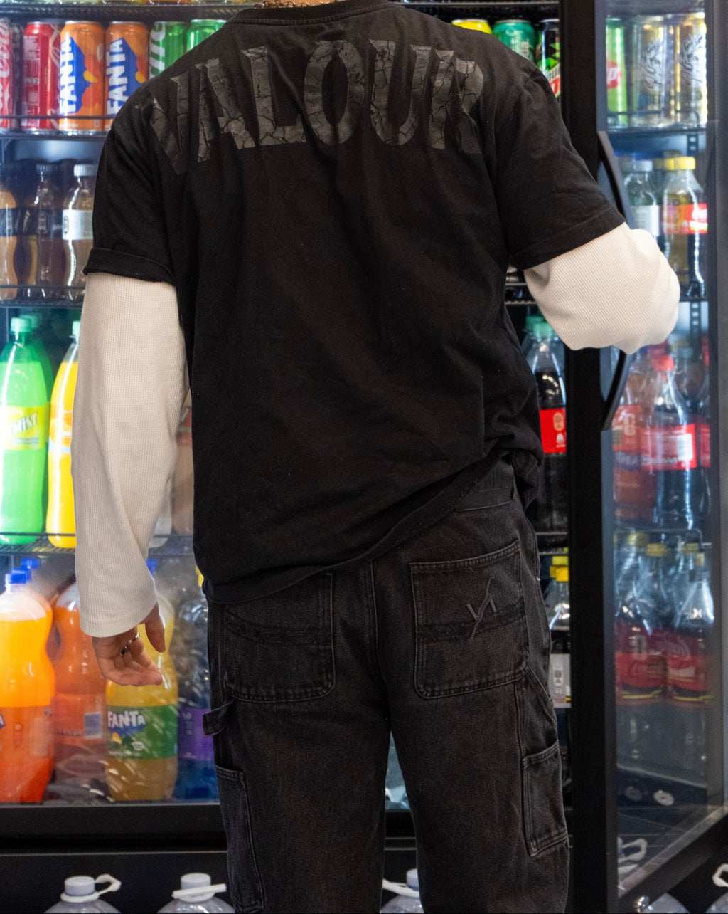 Model wearing the deadweight denim jeans by Valour Apparel